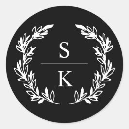 Sello de boda de monograma de corona de laurel neg