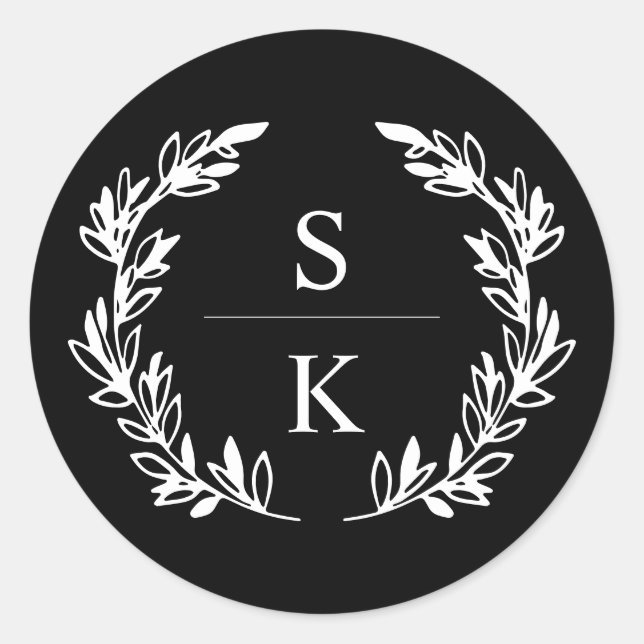 Sello de boda de monograma de corona de laurel neg (Anverso)