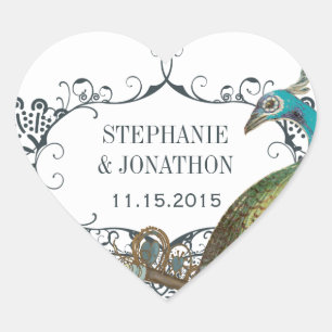 Sello de Boda de pájaro de amor para pavo real y m