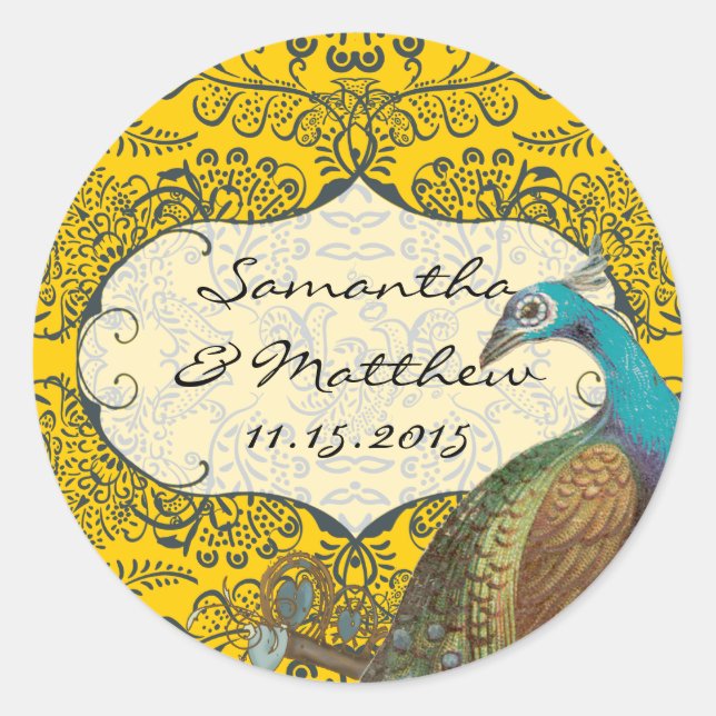 Sello de Boda de pájaro de amor para pavo real y m (Anverso)