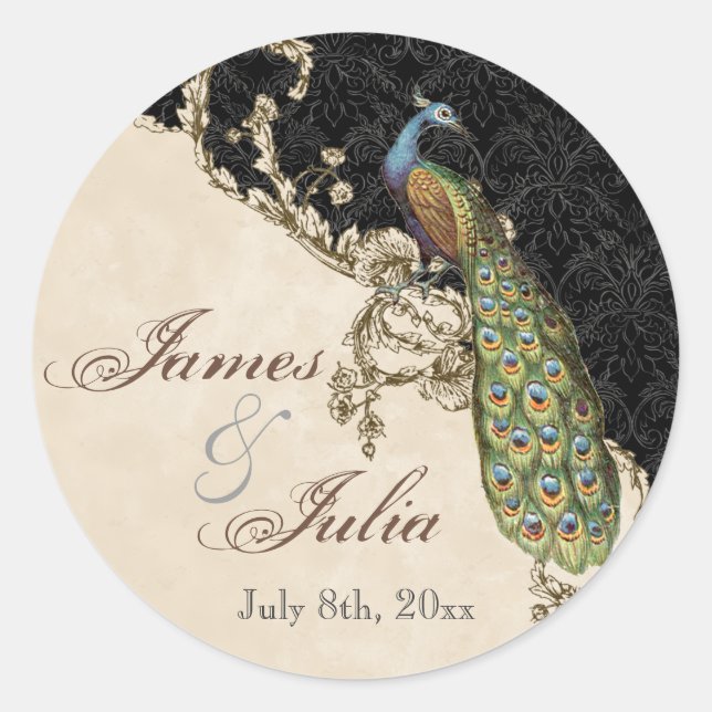 Sello de Boda de Peacock y Etchings de época (Anverso)