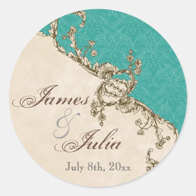 Sello de Boda de Peacock y Etchings de época (Anverso)