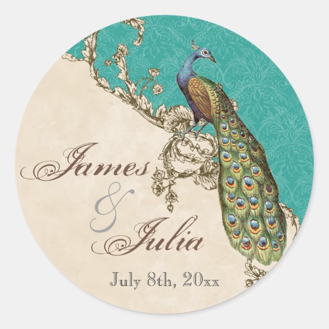Sello de Boda de Peacock y Etchings de época (Anverso)