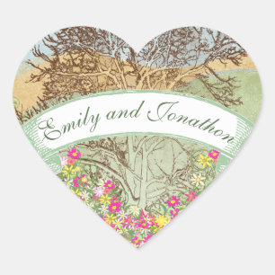 Sello de Boda de roble marrón rosa y amarillo