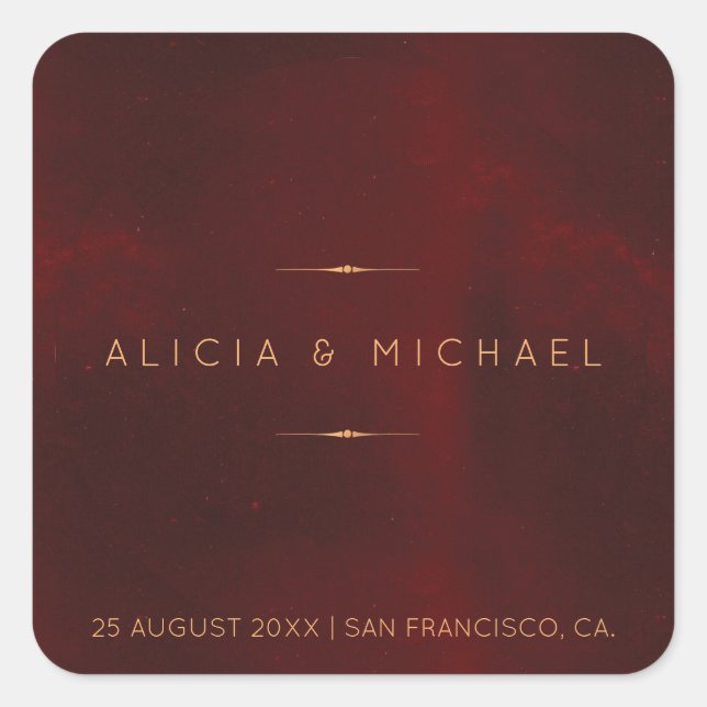 Sello de boda de terciopelo burgundy de lujo forma (Anverso)