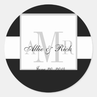 Sello de Boda de tres monogramos en blanco y negro
