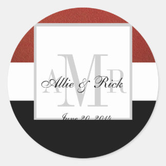 Sello de Boda de tres monogramos rojo negro
