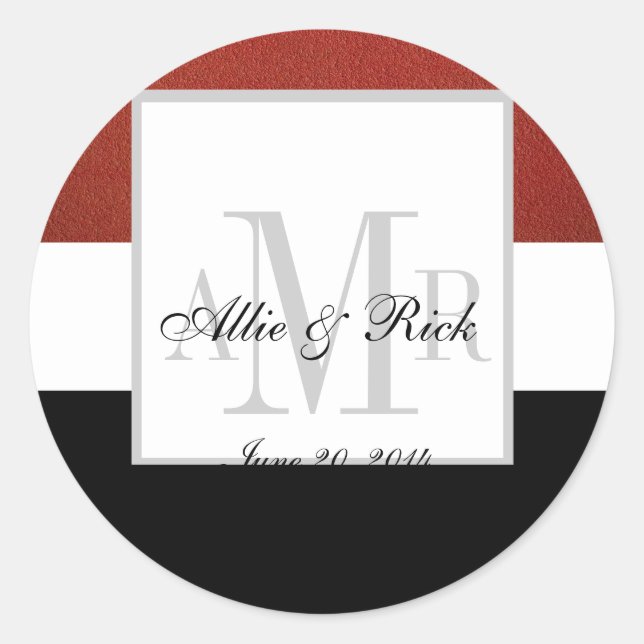 Sello de Boda de tres monogramos rojo negro (Anverso)