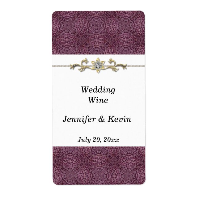 Sello de Boda de vino elegante morado y dorado (Frente)