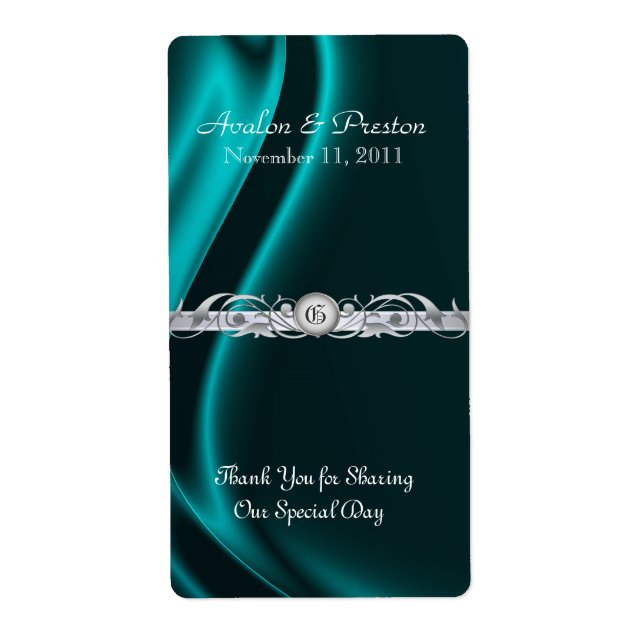 Sello de Boda de vino marqués de plata Verde azula (Frente)