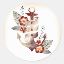 Sello de Boda del ancla floral de la playa náutica