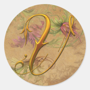 Sello de Boda KRW Vintage Floral Gold V Monograma