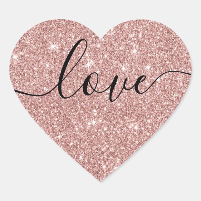 Sello de Boda Rosa  Gold Purpurina Love Script (Anverso)