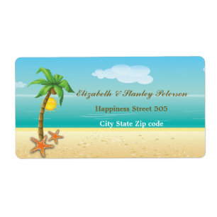 Sello de bodas de palmeras y playas tropicales de 