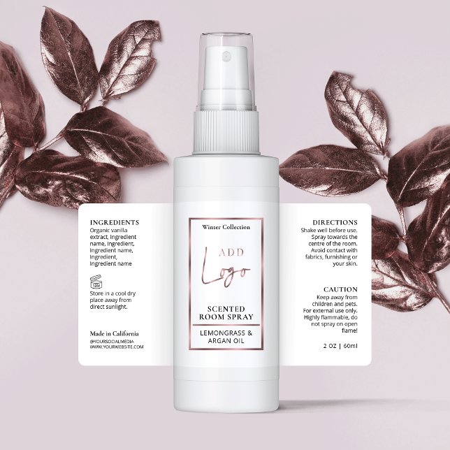 Sello de botellas para pulverización de la habitac (Elegant rose gold air freshener spray bottle wrapper labels)