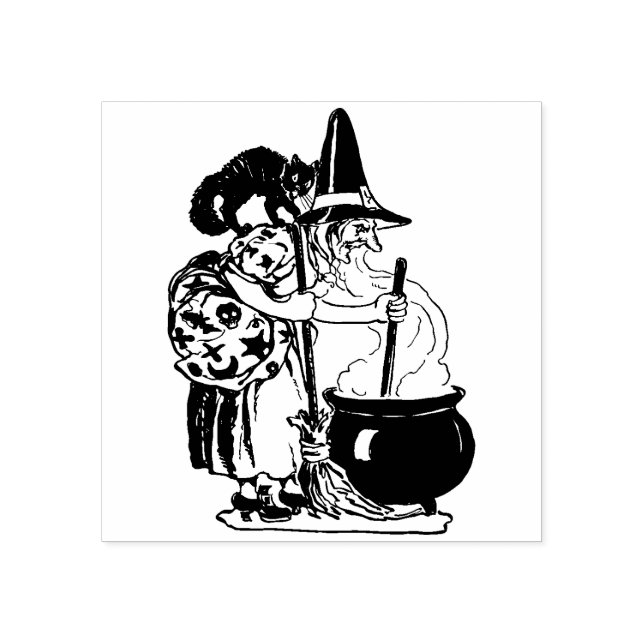 Sello de Bruja y Gato de Halloween (Impresión)