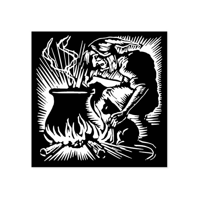 Sello de Bruja y Gato de Halloween (Impresión)