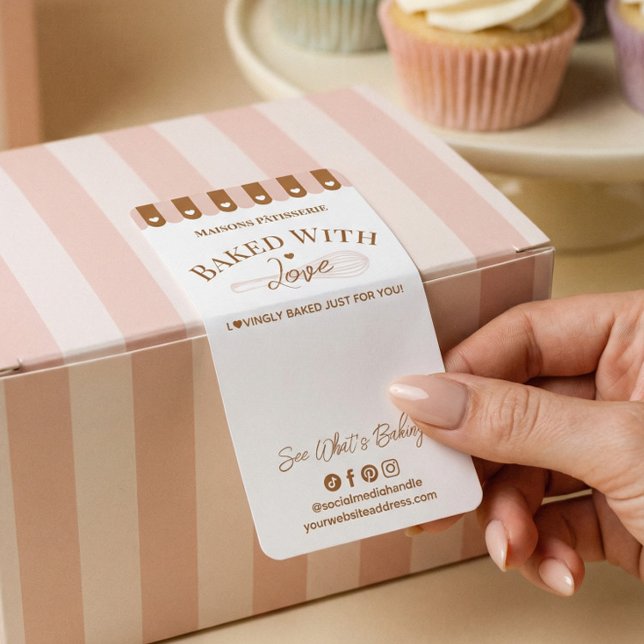 Sello de caja de panadería Chic Awing Horneado con (Chic Awing Baked With Love Whisk Bakery Box Seal Label)