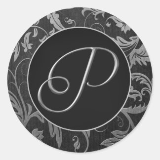 Sello de casamiento Monograma P Plata y Damasco Ne