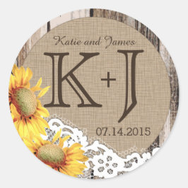 Sello de casamiento rústico de madera de girasol
