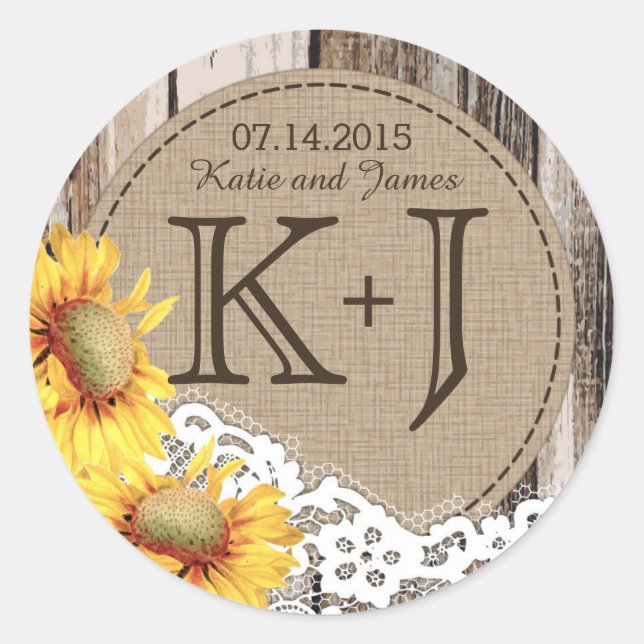 Sello de casamiento rústico de madera de girasol (Anverso)