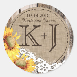 Sello de casamiento rústico de madera de girasol