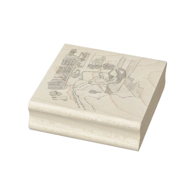 SELLO DE CAUCHO さにれれじ　水色の寝室でベッドに腰掛けてしょんぼりしている女性 (Sello)