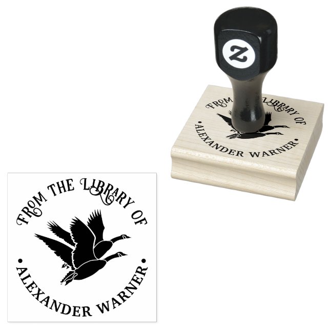 Sello De Caucho 2 Geese en el nombre del libro de la biblioteca de (Sellado)