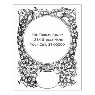 Sello De Caucho 2 Peacocks Alrededor De La Dirección Del Nombre De