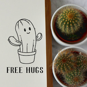 Sello De Caucho Abrazos Gratis Cactus Sonriente Lindo