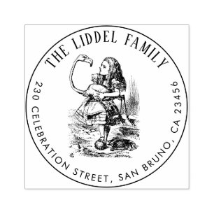 Sello De Caucho Alice In Wonderland Flamingo Round Return Address