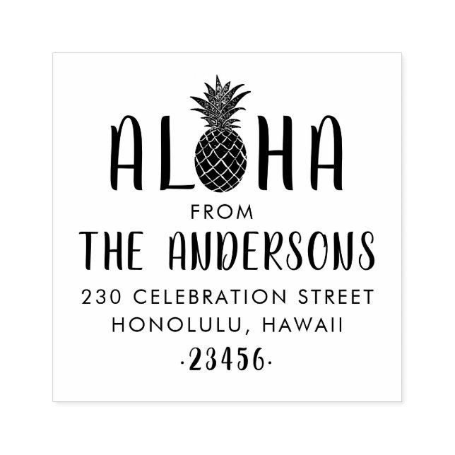Sello De Caucho Aloha Pineapple Personalizado Nombre de familia Di (Impresión)