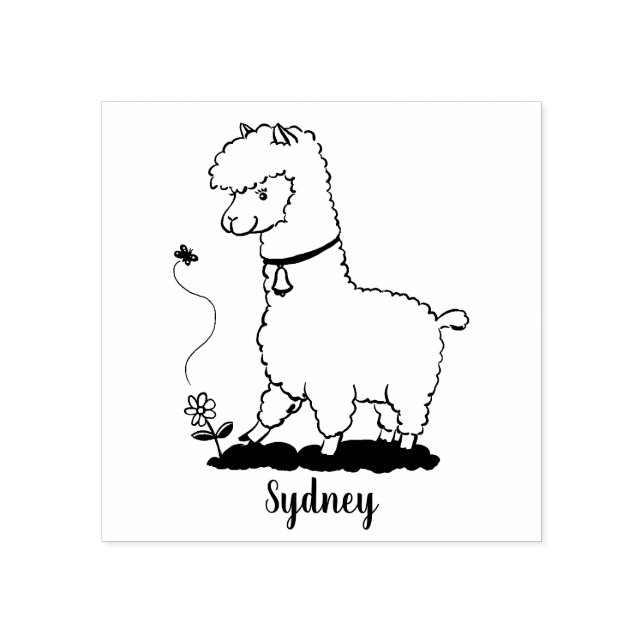 Sello De Caucho Alpaca feliz con personalizado de mariposa (Impresión)