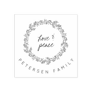 Sello De Caucho Amor escrito a mano y paz nombre de la familia de