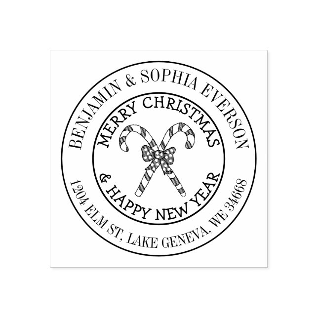 Sello De Caucho Añadir su nombre y dirección Navidades Candy Cane (Impresión)