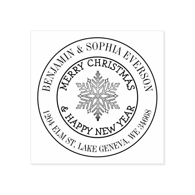 Sello De Caucho Añadir tu nombre y dirección Navidades Snowflake (Impresión)
