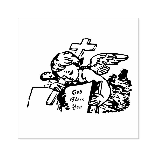 Sello De Caucho Angel Cross Biblia "Dios te bendiga" (Impresión)