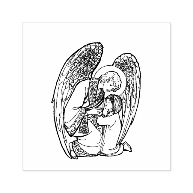 Sello De Caucho Ángel de guarda religioso con niño (Impresión)
