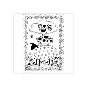 SELLO DE CAUCHO ANIMALES DE LA GRANJA DE ARTE FOLLAR OVEJAS PIG RO