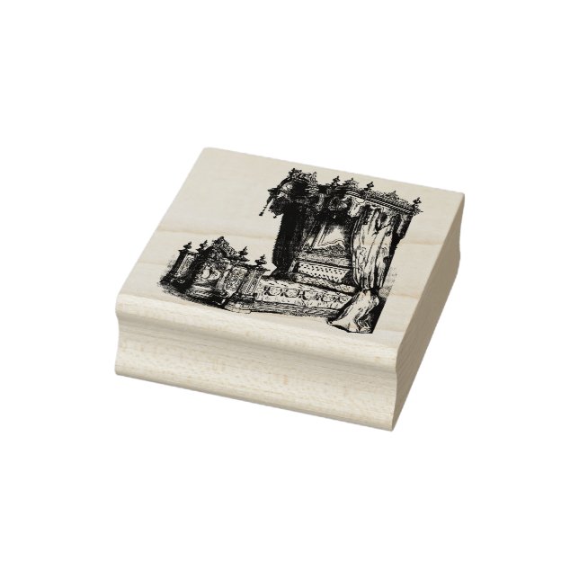 Sello De Caucho Antiguo Cama Cama Mobiliario Francés Arte de época (Sello)