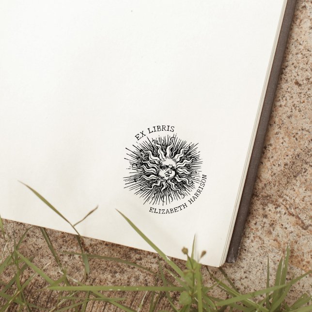 Sello De Caucho Antiguo Libris Viñoso Sol Místico Moderno, Libro P (Subido por el creador)