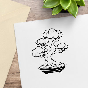 Sello De Caucho Árbol Bonsai Japonés en una Bandeja