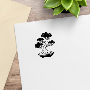 Sello De Caucho Árbol Bonsai Japonés en una Bandeja 1x1