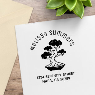 Sello De Caucho Árbol Bonsai Japonés en una Bandeja Dirección Arco