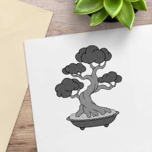 Sello De Caucho Árbol Bonsai Japonés en una Bandeja, Grabado