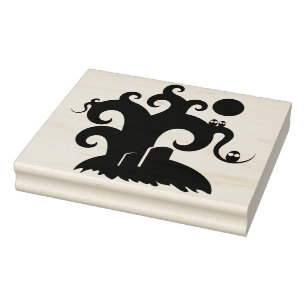 Sello De Caucho Árbol caprichoso, búhos, luna y ceja