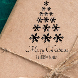 Sello De Caucho Árbol de Navidad con copos de nieve Script Persona