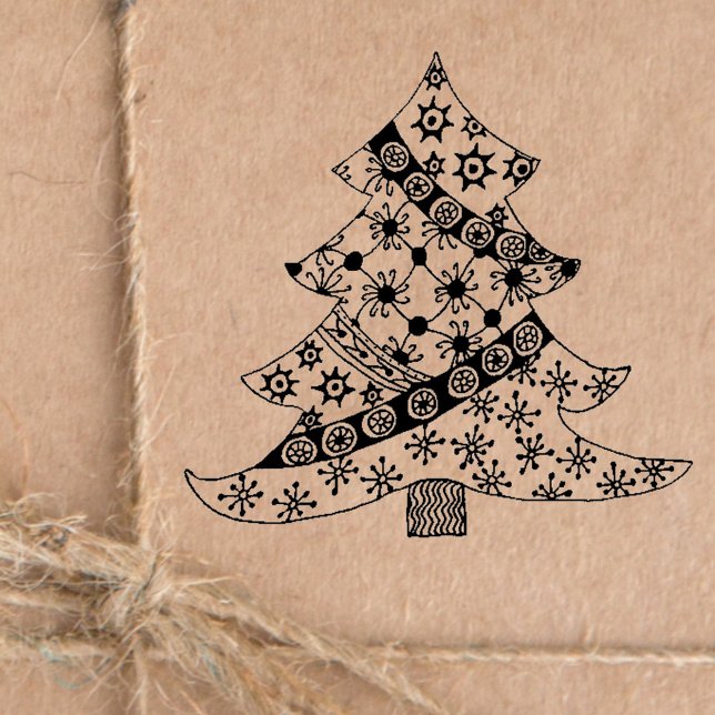 Sello De Caucho Árbol de Navidad decorado con festividades de patr (Subido por el creador)