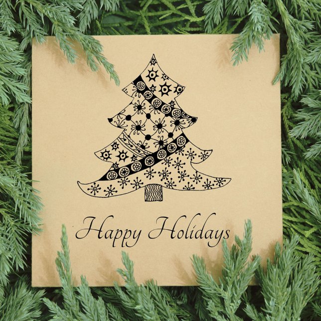 Sello De Caucho árbol de Navidad Patrón Estiloso Script Fiesta (Subido por el creador)