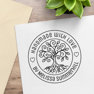 Sello De Caucho Árbol Hecho a Mano con Amor Redondo